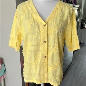 Cottonseed Vintage Button Front Embroidered with Frayed look Oversized USA SZ M